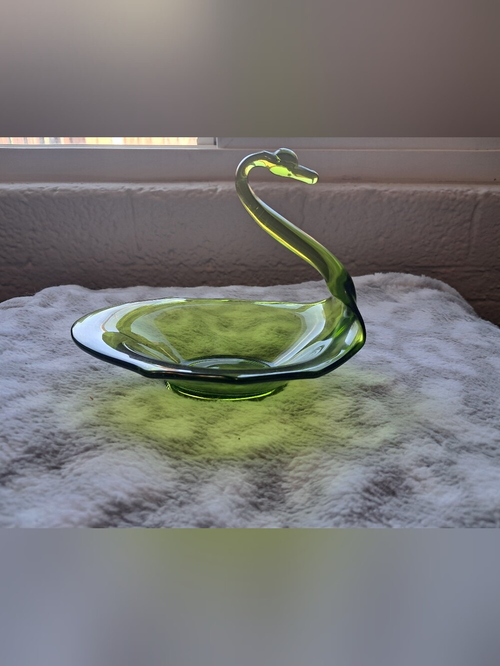 Vintage Viking Green Swan Blown Glass Dish